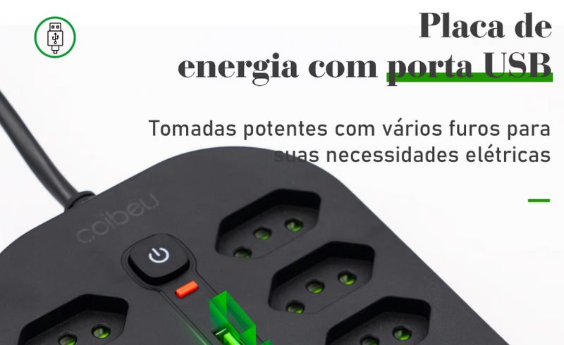 Tomada Elétrica + Entrada USB + Entrada Tipo C