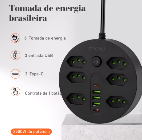 Tomada Elétrica + Entrada USB + Entrada Tipo C